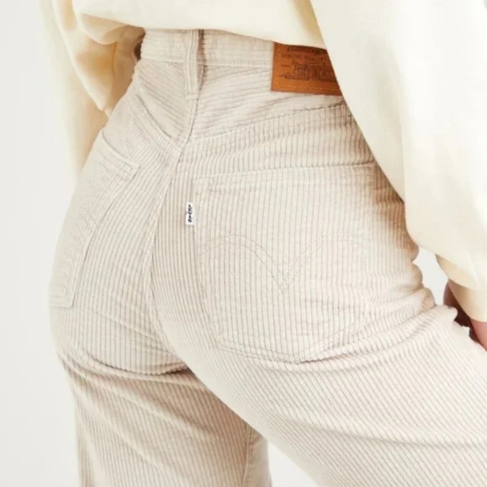 Levi's Ribcage Corduroy Straight Leg Pants Cement Pebble Jeans - Picture 6 of 9